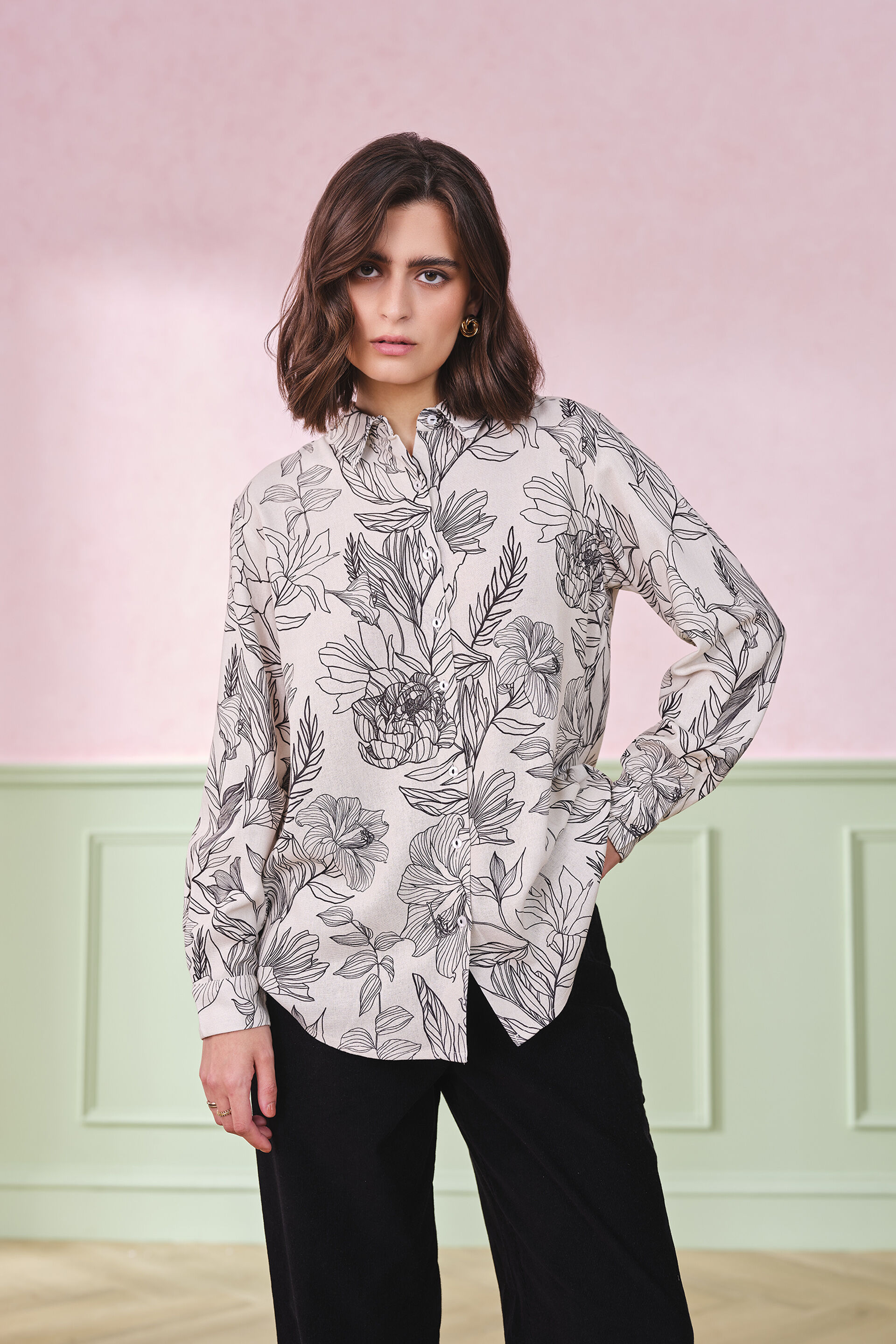 Graphic Garden Viscose Top, Cream, image 8